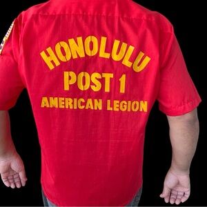 Vintage Hawaii Bowling Shirt American Legion Honolulu Flag Patch Large